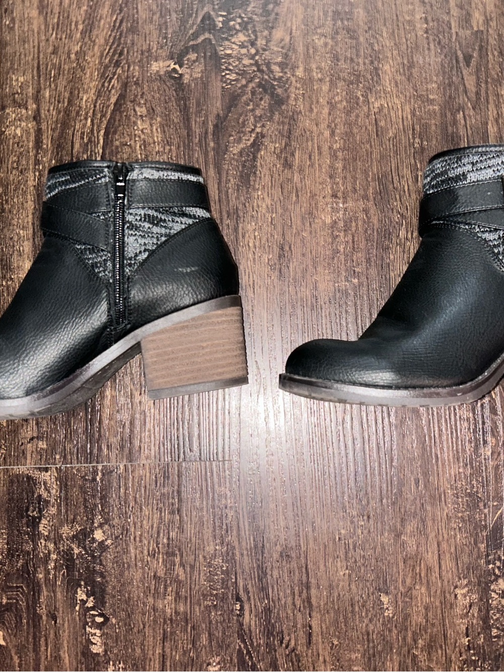 MIA Black Textured Ankle Booties with Stacked Heel